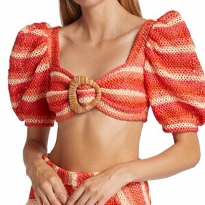 PatBO Red and Cream Crochet Crop Top